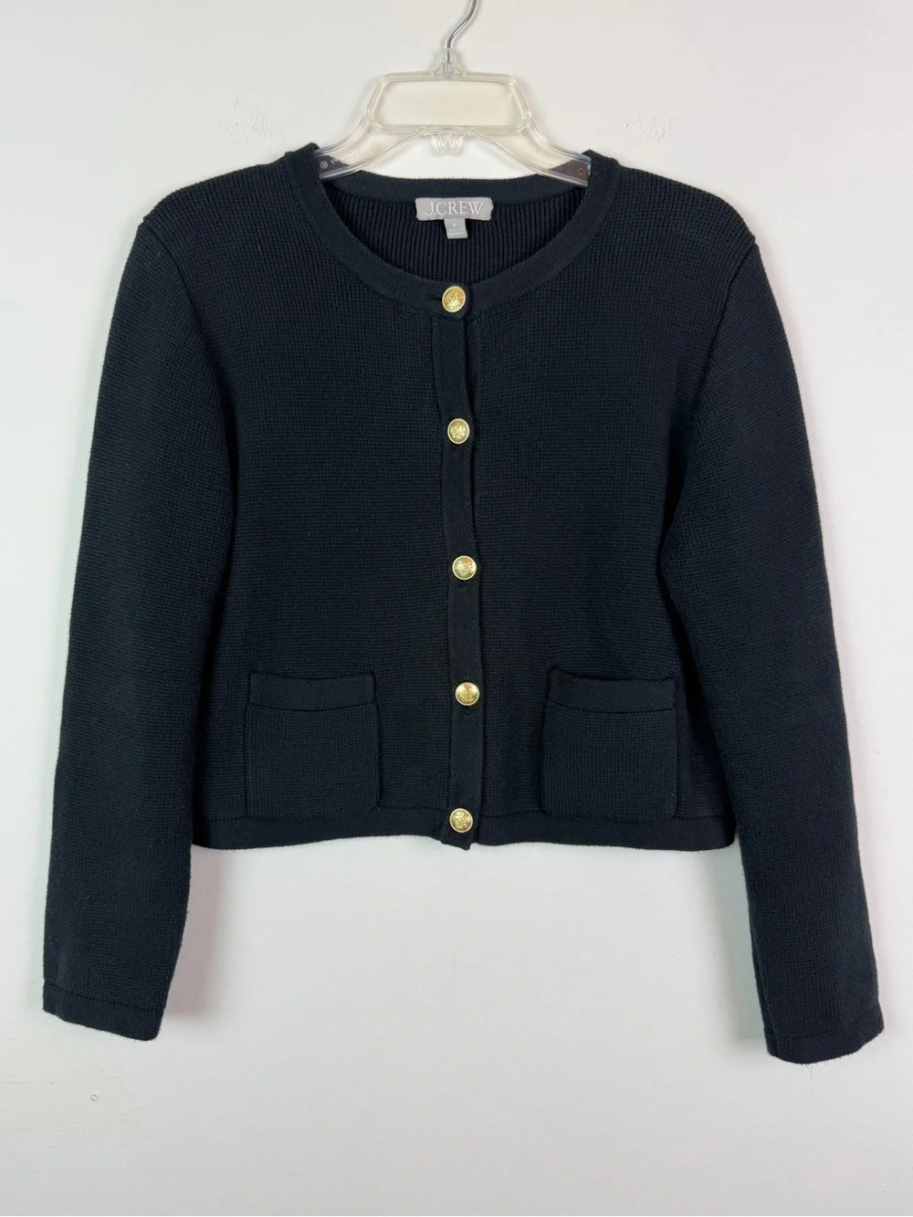 J. Crew Emilie Sweater Lady Jacket in Black Cotton Knit Size M